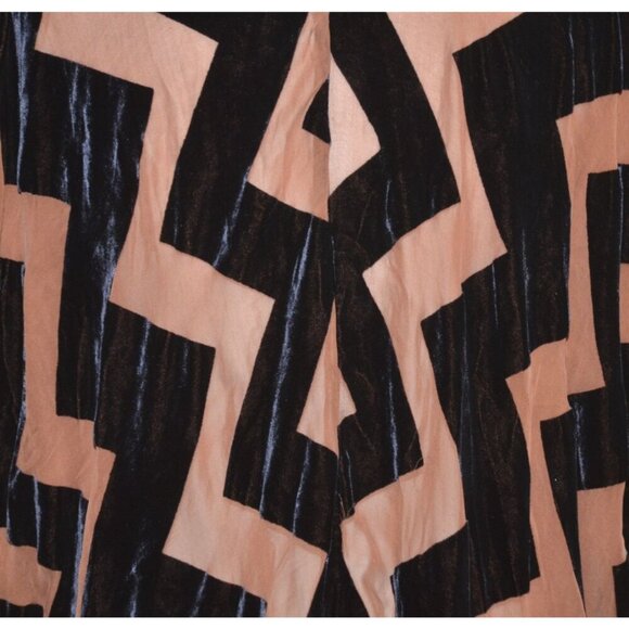 Dolan Antropologie L Brown Silk Black Velvet Chevron Open Top Jacket Sleeveless - Picture 7 of 10